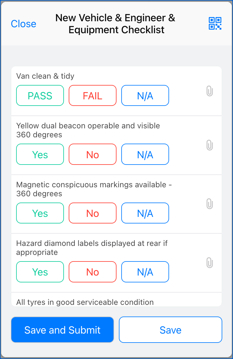 Image of a Vehicle & Engineer & Equipment Checklist form